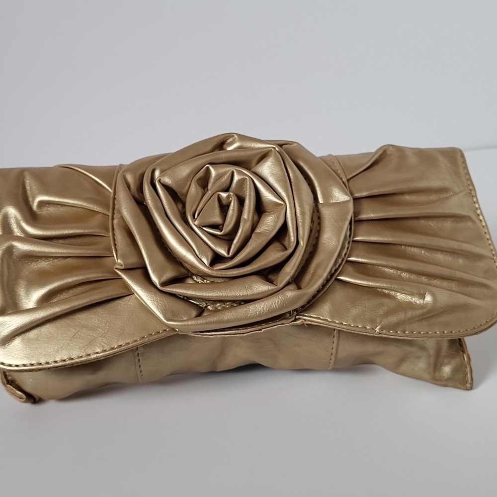 Gold Floral Rosette Clutch Bag - Women's Evening Bag